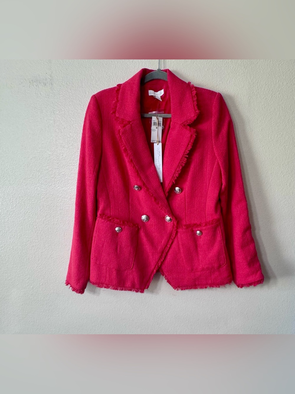NWT House of Harlow 1960 Watermelon Tweed Fringe Blazer M MSRP $259